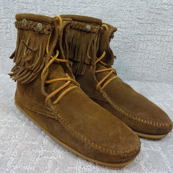 Minnetonka Tramper Womens Size 8 US Brown Suede Double Fringe Boots #623 - Picture 7 of 10